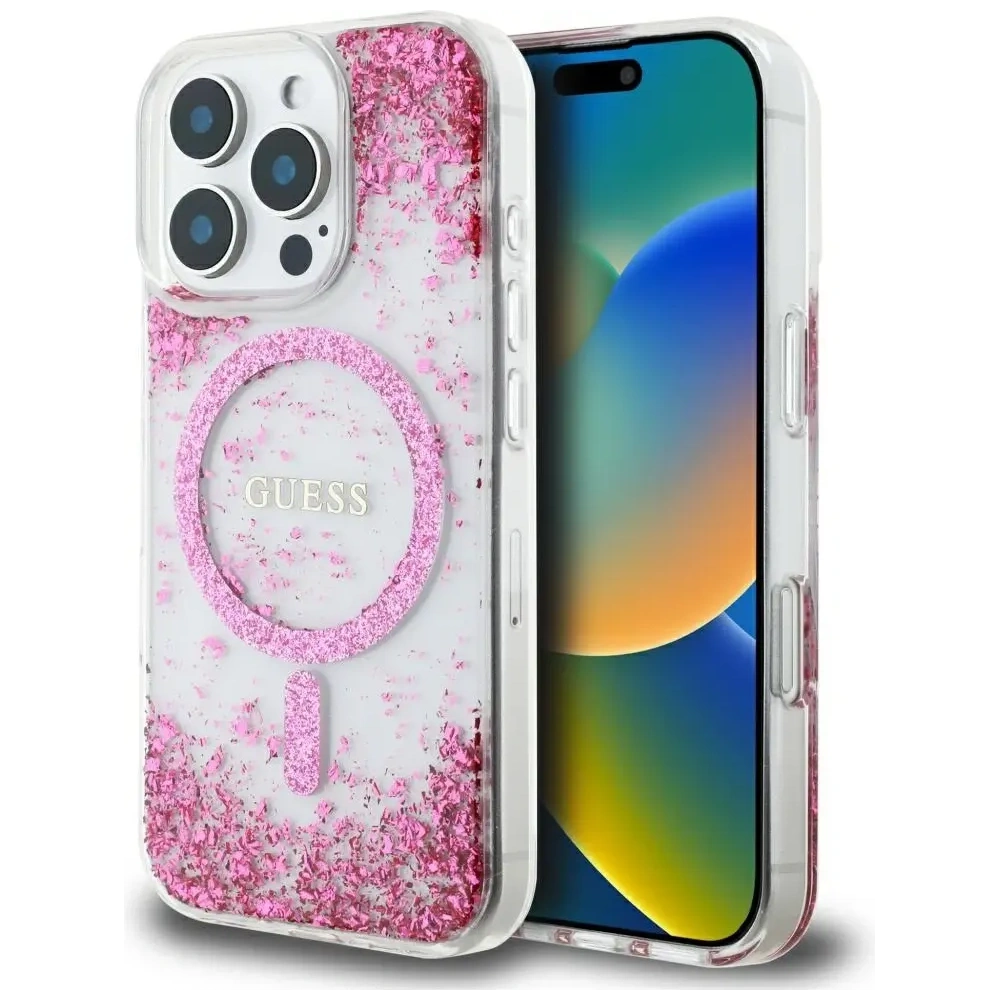 Etui Guess HC Resin Bottom Glitter do Apple iPhone 16 Pro MagSafe różowy