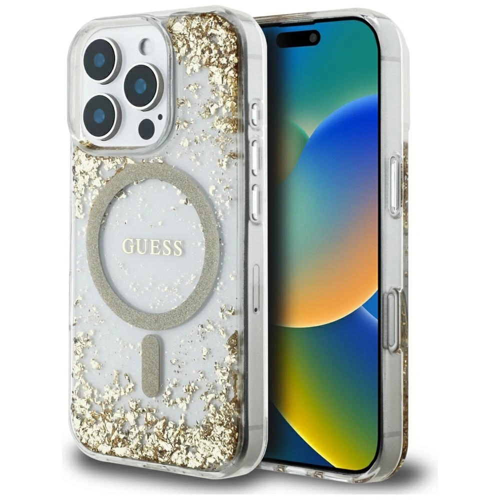 Etui Guess HC Resin Bottom Glitter do Apple iPhone 16 Pro MagSafe złoty