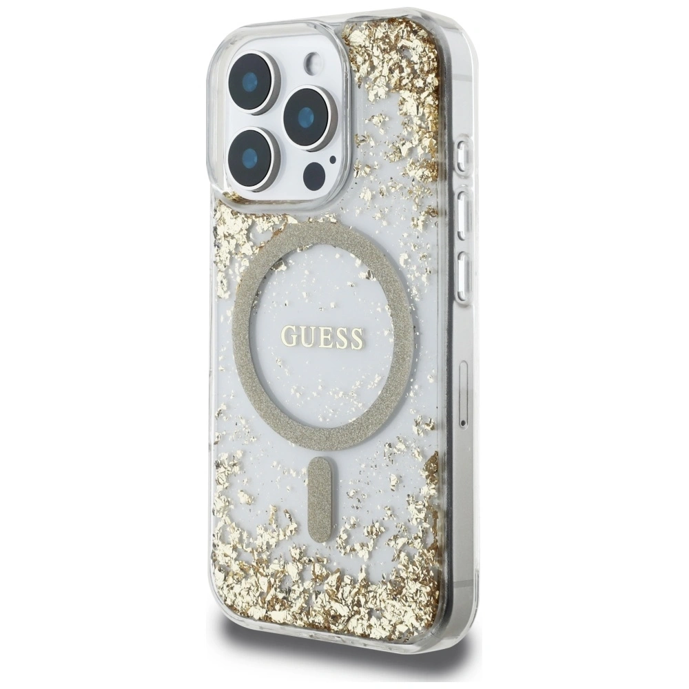 Etui Guess HC Resin Bottom Glitter do Apple iPhone 16 Pro MagSafe złoty