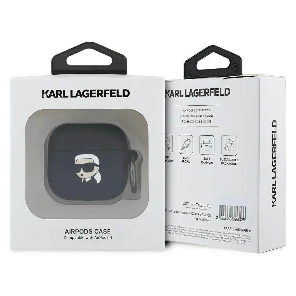 Etui Karl Lagerfeld KLA4RUNIKK Apple AirPods 4 cover Silicone Karl Head 3D czarny/black