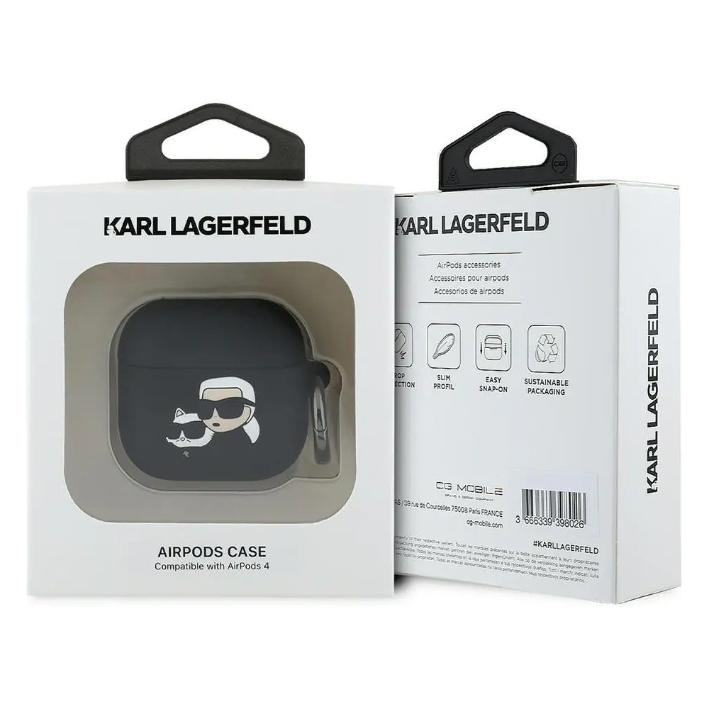 Etui Karl Lagerfeld KLA4RUNKCHK Apple AirPods 4 cover Silicone Karl&Chaupette Head 3D czarny/black