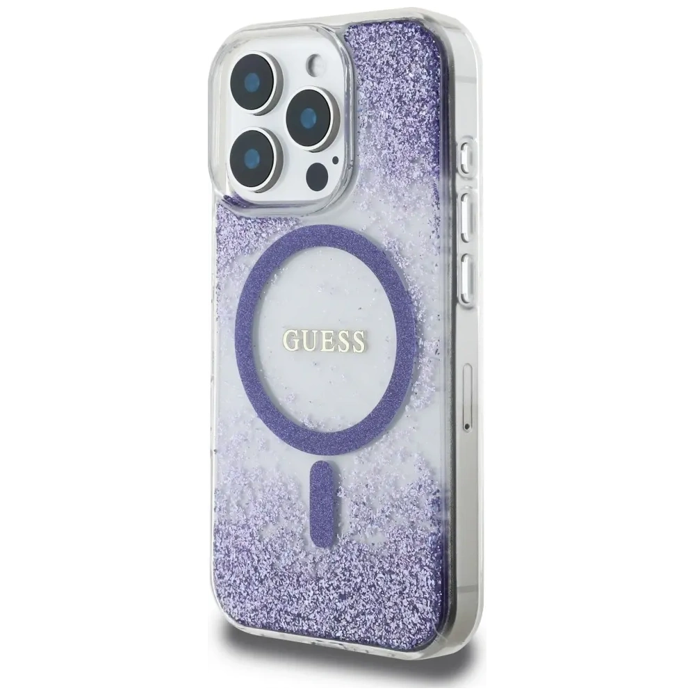 Etui Guess HC Resin Bottom Glitter do Apple iPhone 16 Pro Max MagSafe fioletowy