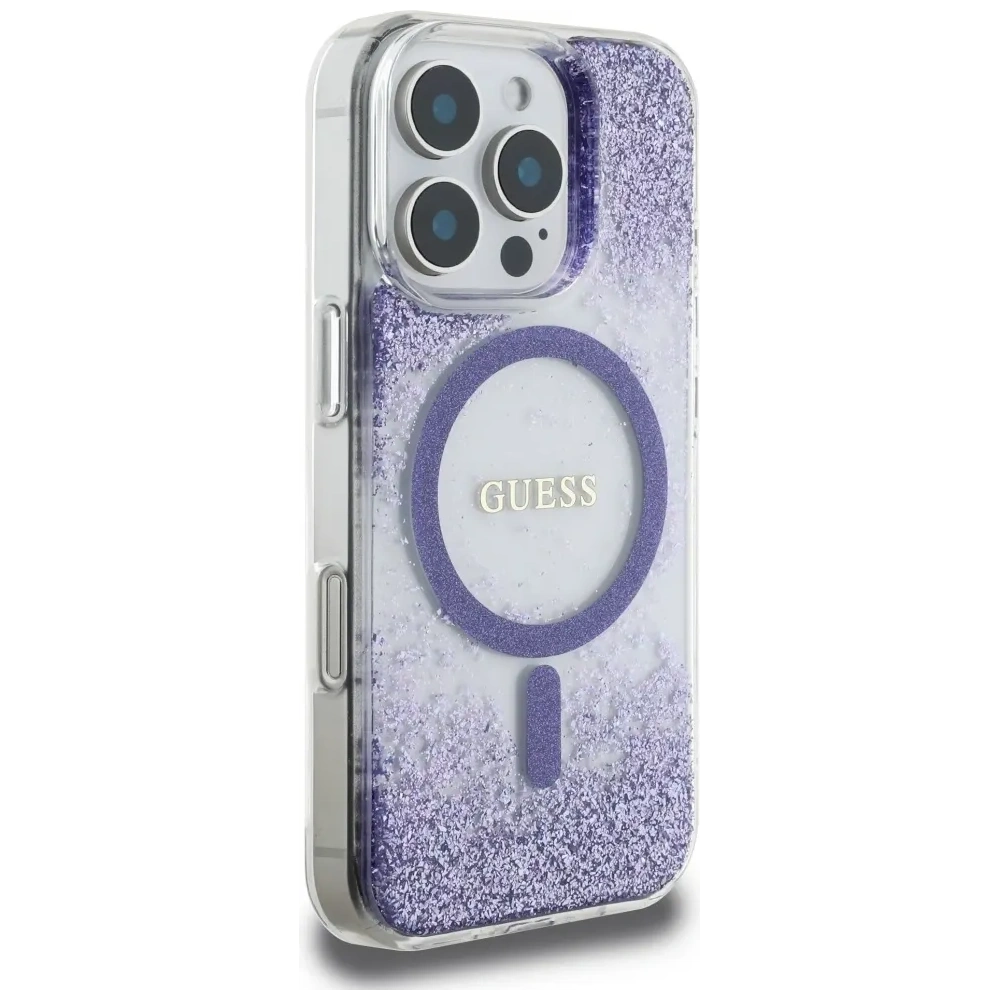 Etui Guess HC Resin Bottom Glitter do Apple iPhone 16 Pro Max MagSafe fioletowy