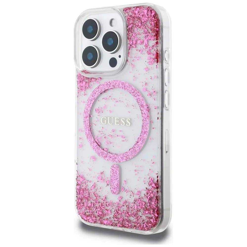 Etui Guess HC Resin Bottom Glitter do Apple iPhone 16 Pro Max MagSafe różowy