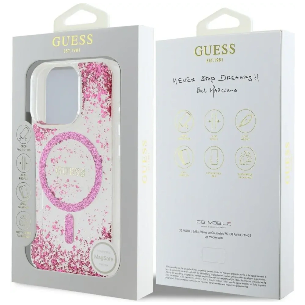Etui Guess HC Resin Bottom Glitter do Apple iPhone 16 Pro Max MagSafe różowy