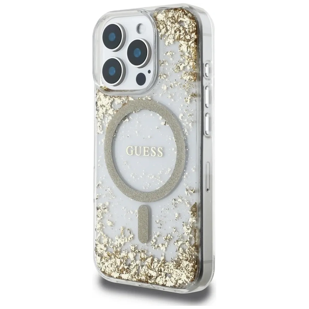 Etui Guess HC Resin Bottom Glitter do Apple iPhone 16 Pro Max MagSafe złoty