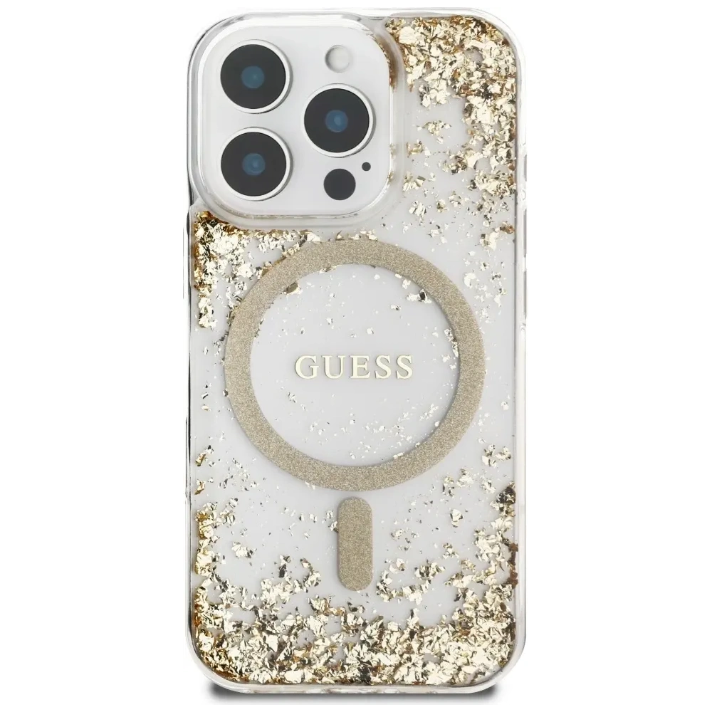 Etui Guess HC Resin Bottom Glitter do Apple iPhone 16 Pro Max MagSafe złoty
