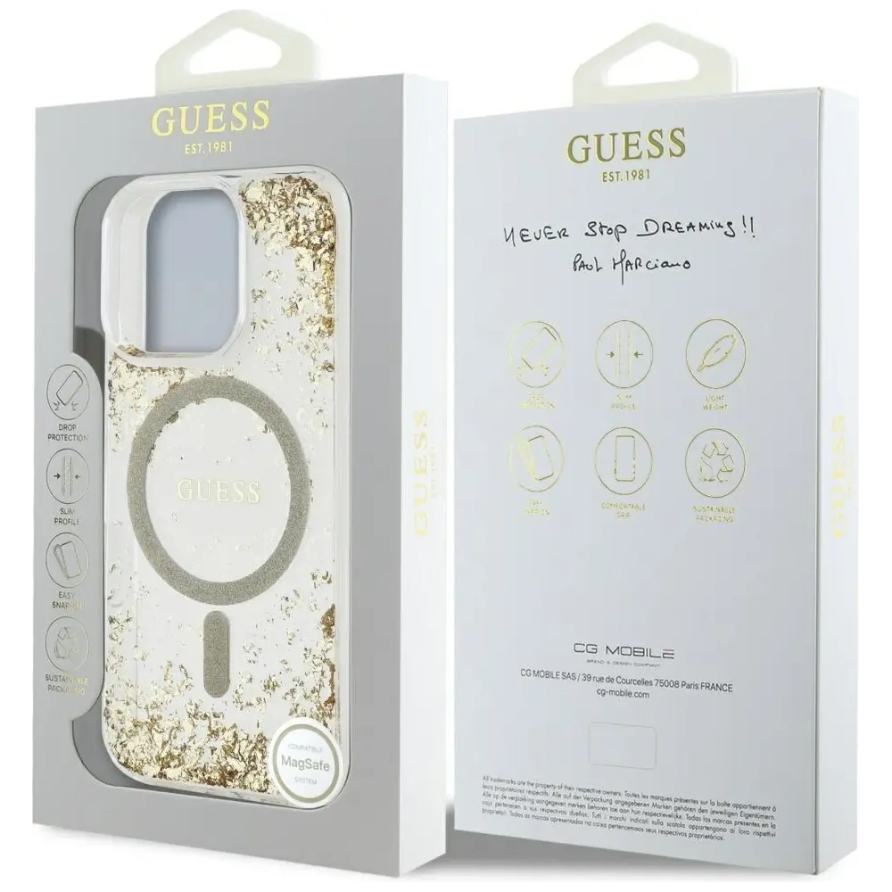 Etui Guess HC Resin Bottom Glitter do Apple iPhone 16 Pro Max MagSafe złoty