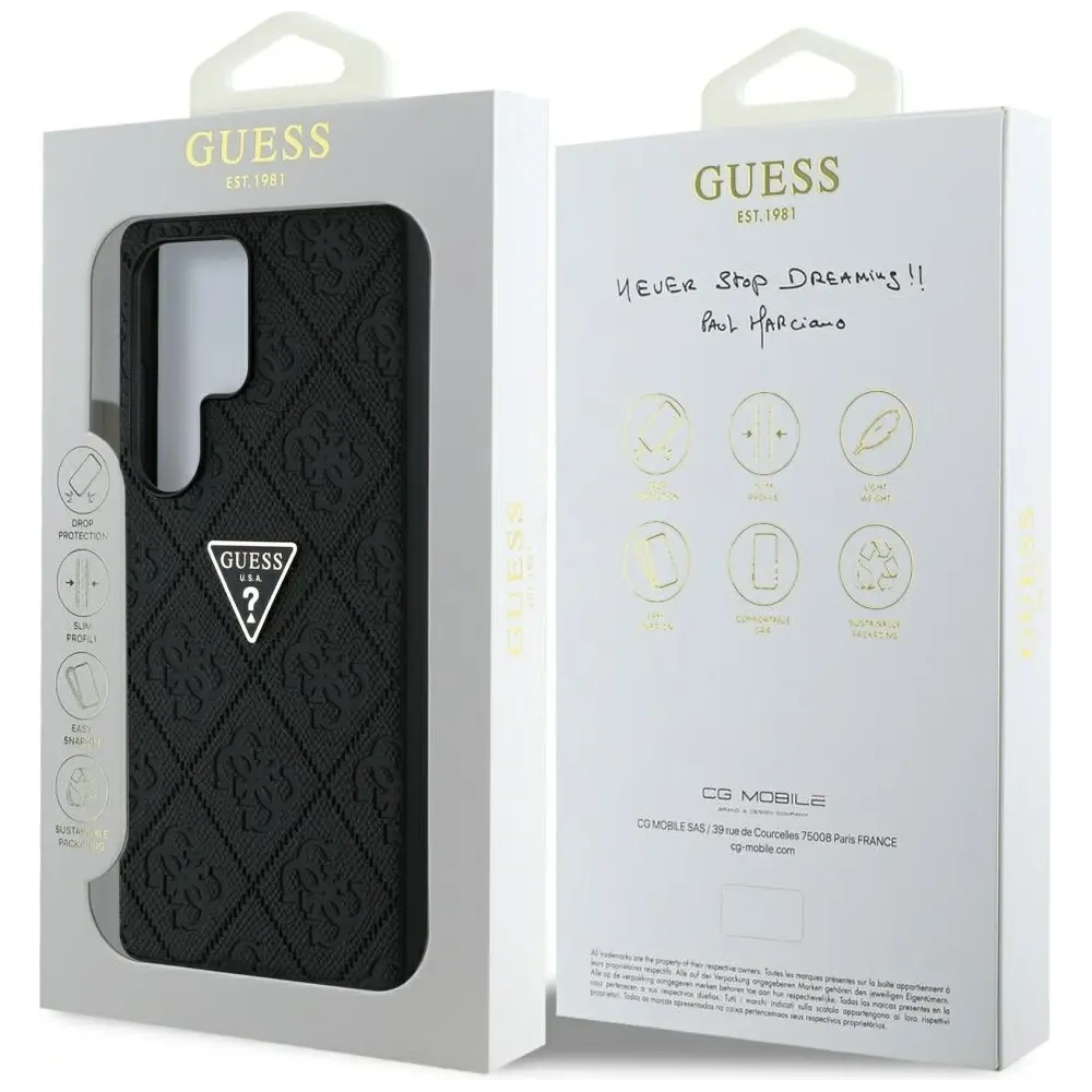 Etui Guess Hot Stamp 4G Pattern Triangle Metal Logo do Samsung Galaxy S25 Ultra czarny