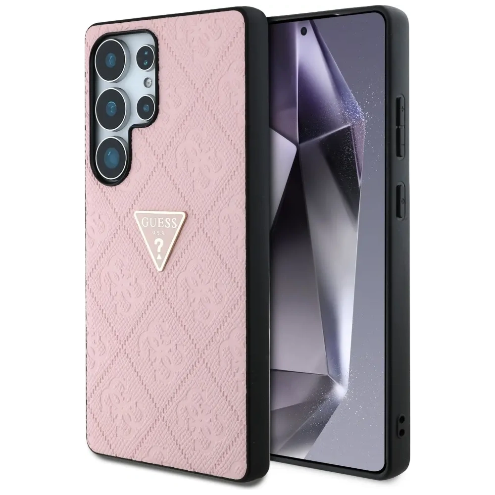 Etui Guess Hot Stamp 4G Pattern Triangle Metal Logo do Samsung Galaxy S25 Ultra różowy