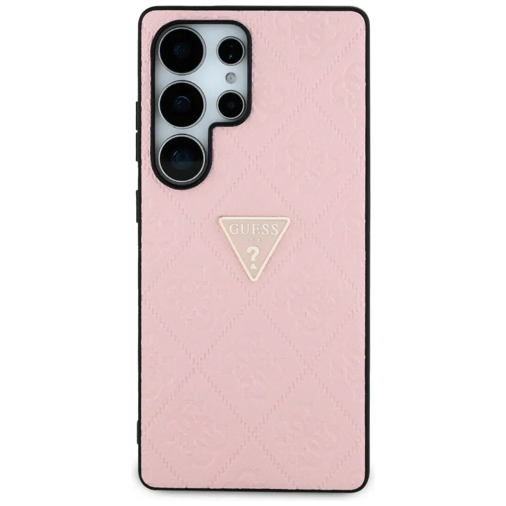 Etui Guess Hot Stamp 4G Pattern Triangle Metal Logo do Samsung Galaxy S25 Ultra różowy