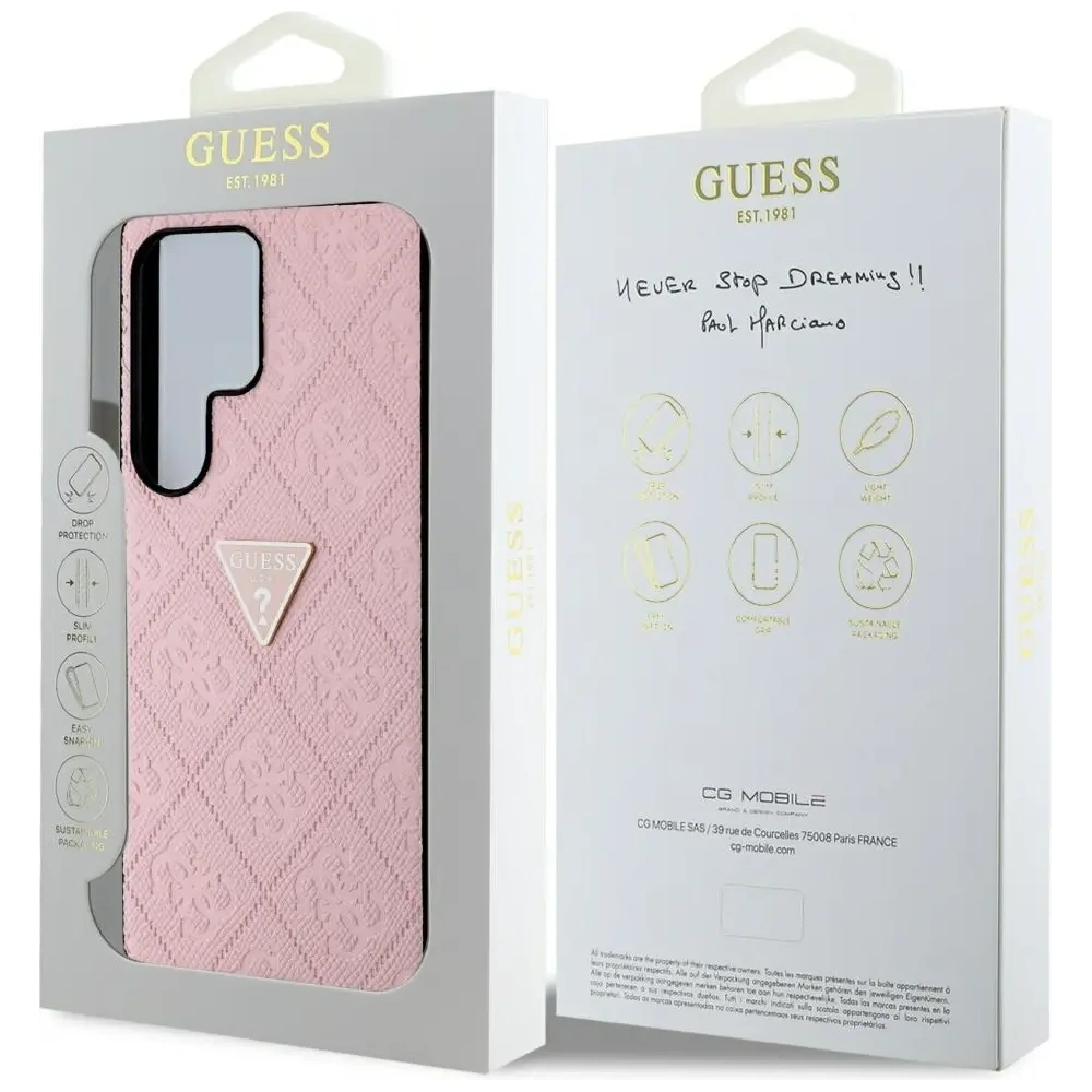 Etui Guess Hot Stamp 4G Pattern Triangle Metal Logo do Samsung Galaxy S25 Ultra różowy