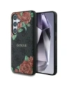 Etui Guess Leather 4G Flowers Print Metal Classic Logo MagSafe do Samsung Galaxy S25 czarny