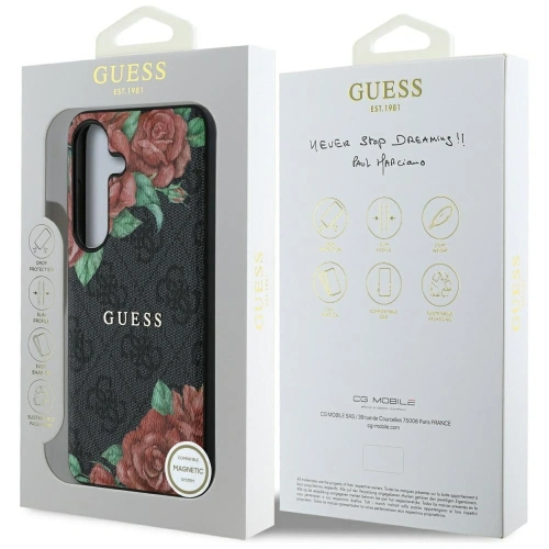 Kup Guess Piele 4G Imprimare cu Flori Logo Metalic Clasic MagSafe Samsung Galaxy S25 negru - GUE4345 - {ean13} - Sklep Home Screen