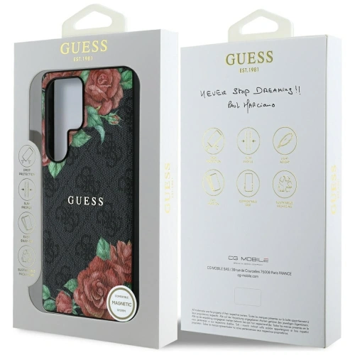 Kup Guess Piele 4G Flori Print Metal Clasic Logo MagSafe Samsung Galaxy S25 Ultra negru - GUE4347 - {ean13} - Sklep Home Screen