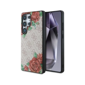 Buy Guess Leather 4G Flowers Print Metal Classic Logo MagSafe Samsung Galaxy S25 Ultra pink - 3666339449292 - {ean13} - Home Screen Store Europe