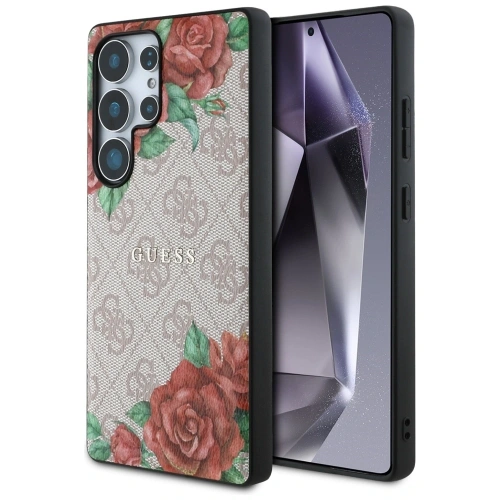 Kup Guess Piele 4G Flori Print Metal Logo Clasic MagSafe Samsung Galaxy S25 Ultra roz - 3666339449292 - {ean13} - Sklep Home Screen
