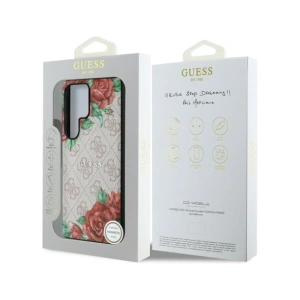 Kup Etui Guess Leather 4G Flowers Print Metal Classic Logo MagSafe Samsung Galaxy S25 Ultra růžový - 3666339449292 - {ean13} - Sklep Home Screen