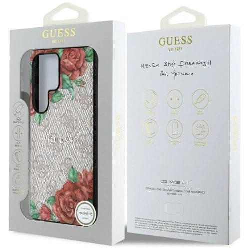 Kup Guess Piele 4G Flori Print Metal Logo Clasic MagSafe Samsung Galaxy S25 Ultra roz - 3666339449292 - {ean13} - Sklep Home Screen