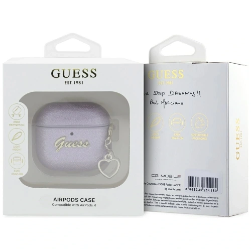 Kup Etui Guess Metallic Script Charm do Apple AirPods 4 fioletowy - 3666339452063 - {ean13} - Sklep Home Screen
