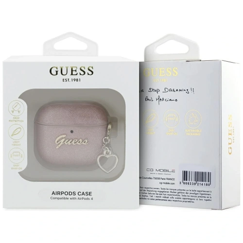 Kup Etui Guess Metallic Script Charm do Apple AirPods 4 růžové - 3666339452049 - {ean13} - Sklep Home Screen