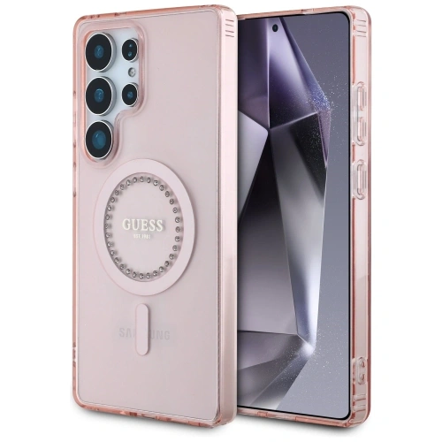 Kup Guess Strass imprimate cu logo clasic MagSafe Samsung Galaxy S25 Ultra roz - 3666339449551 - {ean13} - Sklep Home Screen