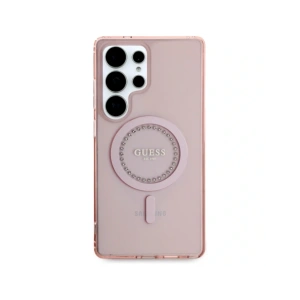 Kup Etui Guess s kamínky, potištěné klasickým logem MagSafe pro Samsung Galaxy S25 Ultra, růžové - 3666339449551 - {ean13} - Sklep Home Screen
