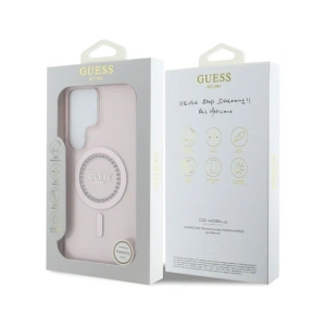 Kup Etui Guess s kamínky, potištěné klasickým logem MagSafe pro Samsung Galaxy S25 Ultra, růžové - 3666339449551 - {ean13} - Sklep Home Screen