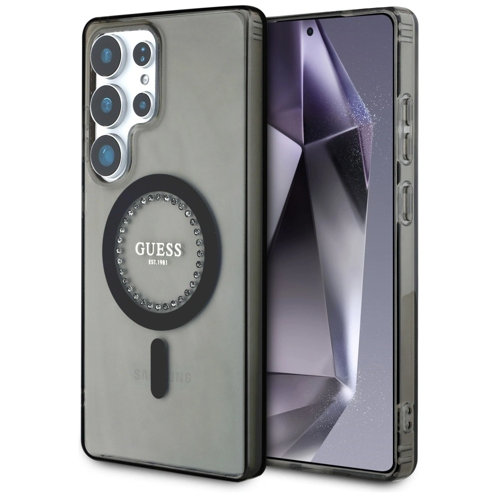 Etui Guess Rhinestones Printed Classic Logo MagSafe Samsung Galaxy S25 Ultra czarny