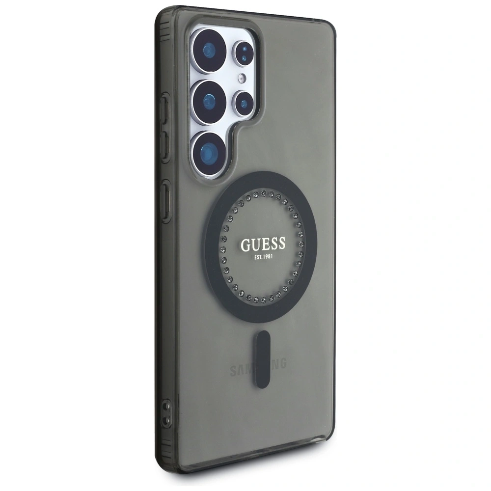 Etui Guess Rhinestones Printed Classic Logo MagSafe Samsung Galaxy S25 Ultra czarny