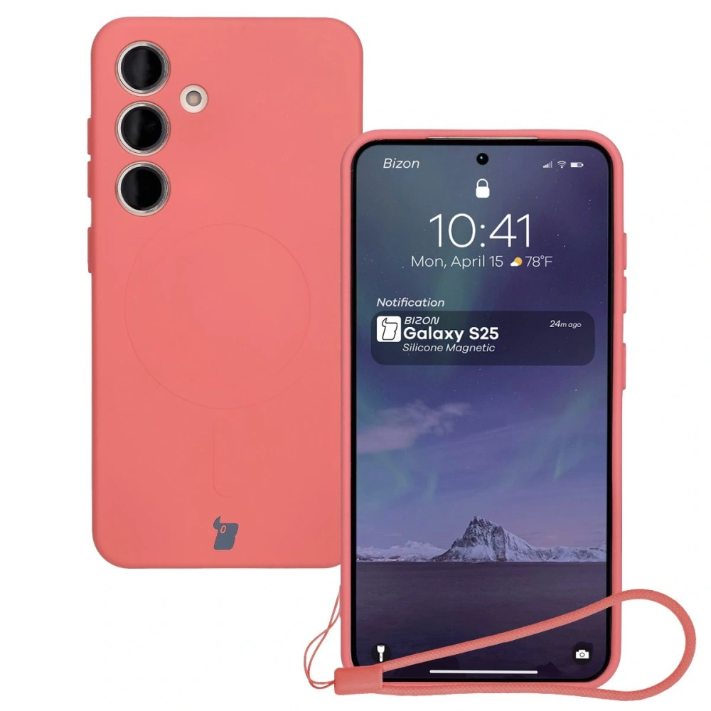 Silikonowe etui z pierścieniem magnetycznym Bizon Case Silicone Magnetic do Samsung Galaxy S25 / S24 brudnoróżowe