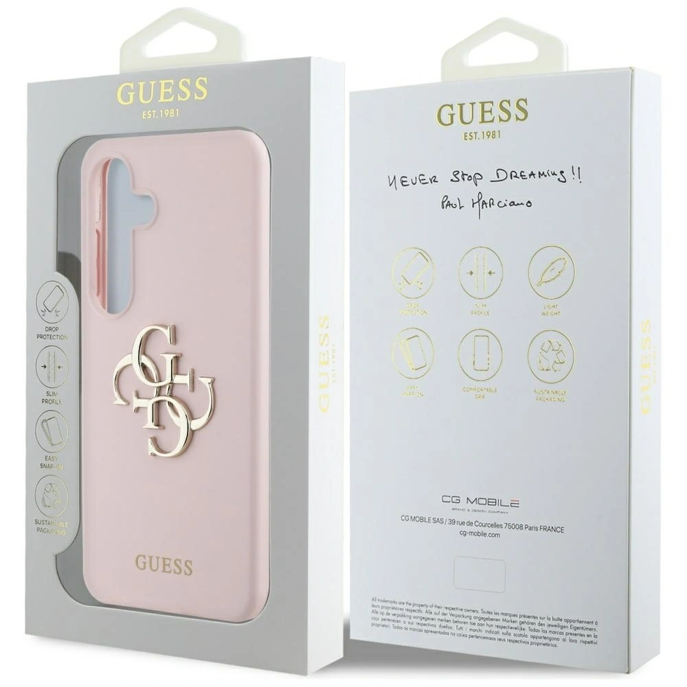 Etui Guess Silicone Big 4G Logo Bottom Script Samsung Galaxy S25 różowy