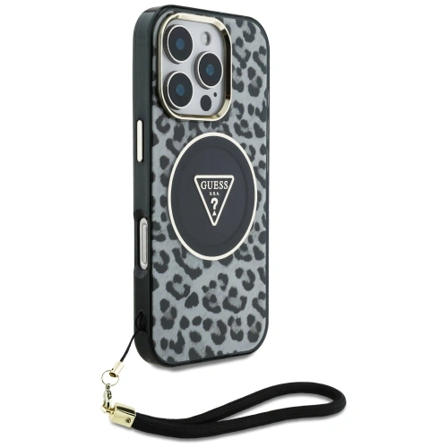 Buy Guess HC IML Leopard Triangle Cord Strap Apple iPhone 16 Pro MagSafe black - GUE4361 - {ean13} - Home Screen Store Europe