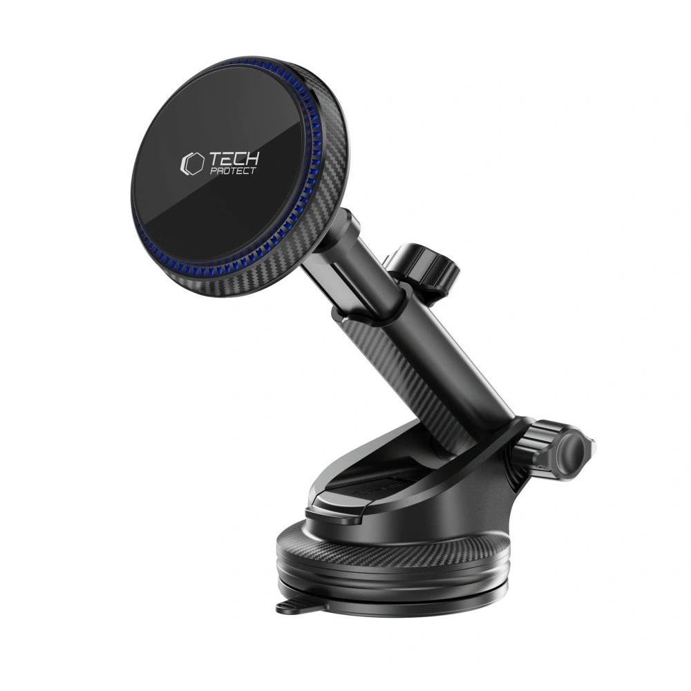 Uchwyt samochodowy na kokpit / szybę / do kratki z ładowarką 15W + 2x blaszki magnetyczne Tech-Protect MM15W-V4 Magnetic MagSafe Dashboard & Vent Car Mount Wireless Charger 15W Black