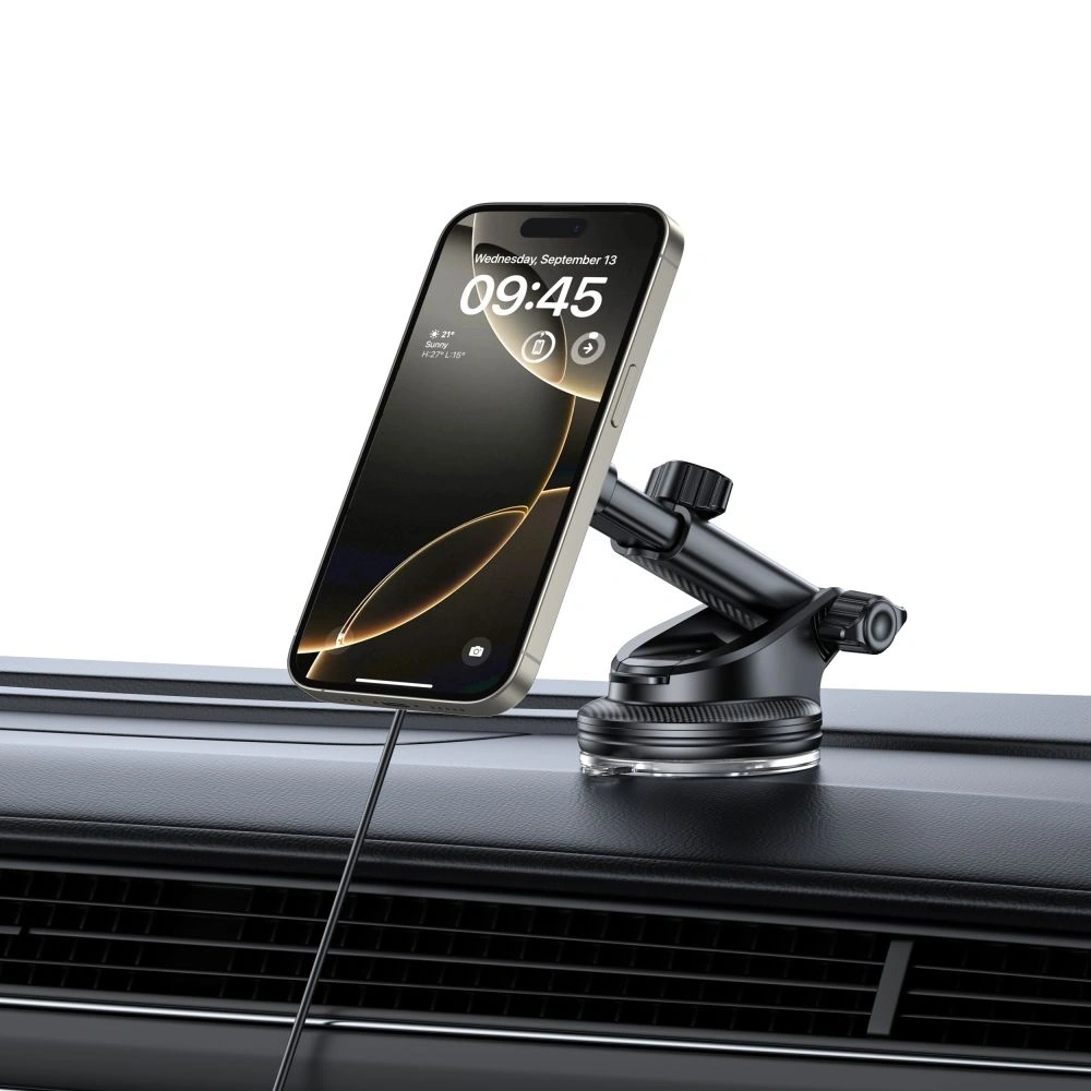 Uchwyt samochodowy na kokpit / szybę / do kratki z ładowarką 15W + 2x blaszki magnetyczne Tech-Protect MM15W-V4 Magnetic MagSafe Dashboard & Vent Car Mount Wireless Charger 15W Black