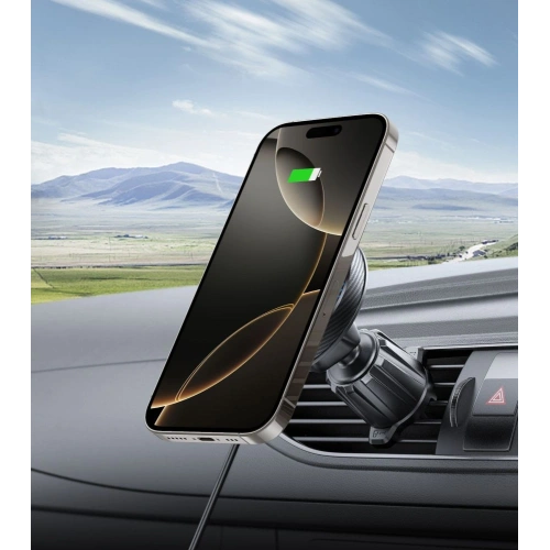 Kup Uchwyt samochodowy na kokpit / szybę / do kratki z ładowarką 15W + 2x blaszki magnetyczne Tech-Protect MM15W-V4 Magnetic MagSafe Dashboard & Vent Car Mount Wireless Charger 15W Black - THP3910 - {ean13} - Sklep Home Screen
