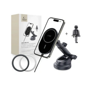 Kup Uchwyt samochodowy na kokpit / szybę / do kratki z ładowarką 15W + 2x blaszki magnetyczne Tech-Protect MM15W-V6 Magnetic MagSafe Dashboard & Vent Car Mount Wireless Charger 15W Black - THP3911 - {ean13} - Sklep Home Screen