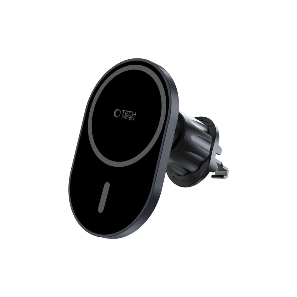 Uchwyt samochodowy na kokpit / szybę / do kratki z ładowarką 15W + 2x blaszki magnetyczne Tech-Protect MM15W-V6 Magnetic MagSafe Dashboard & Vent Car Mount Wireless Charger 15W Black
