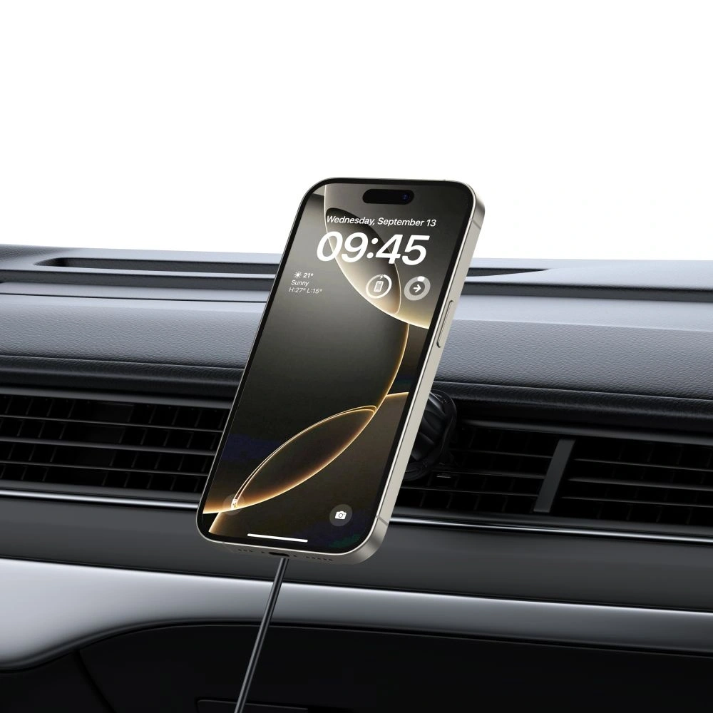 Uchwyt samochodowy na kokpit / szybę / do kratki z ładowarką 15W + 2x blaszki magnetyczne Tech-Protect MM15W-V5 Magnetic MagSafe Dashboard & Vent Car Mount Wireless Charger 15W Black