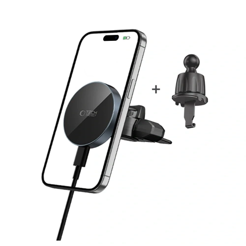 Kup Uchwyt automobilní pro mřížku / pro CD zásuvku s nabíječkou 15W + 2x magnetické destičky Tech-Protect MM15W-V5 Magnetic MagSafe CD & Vent Car Mount Wireless Charger 15W Černý - THP3913 - {ean13} - Sklep Home Screen