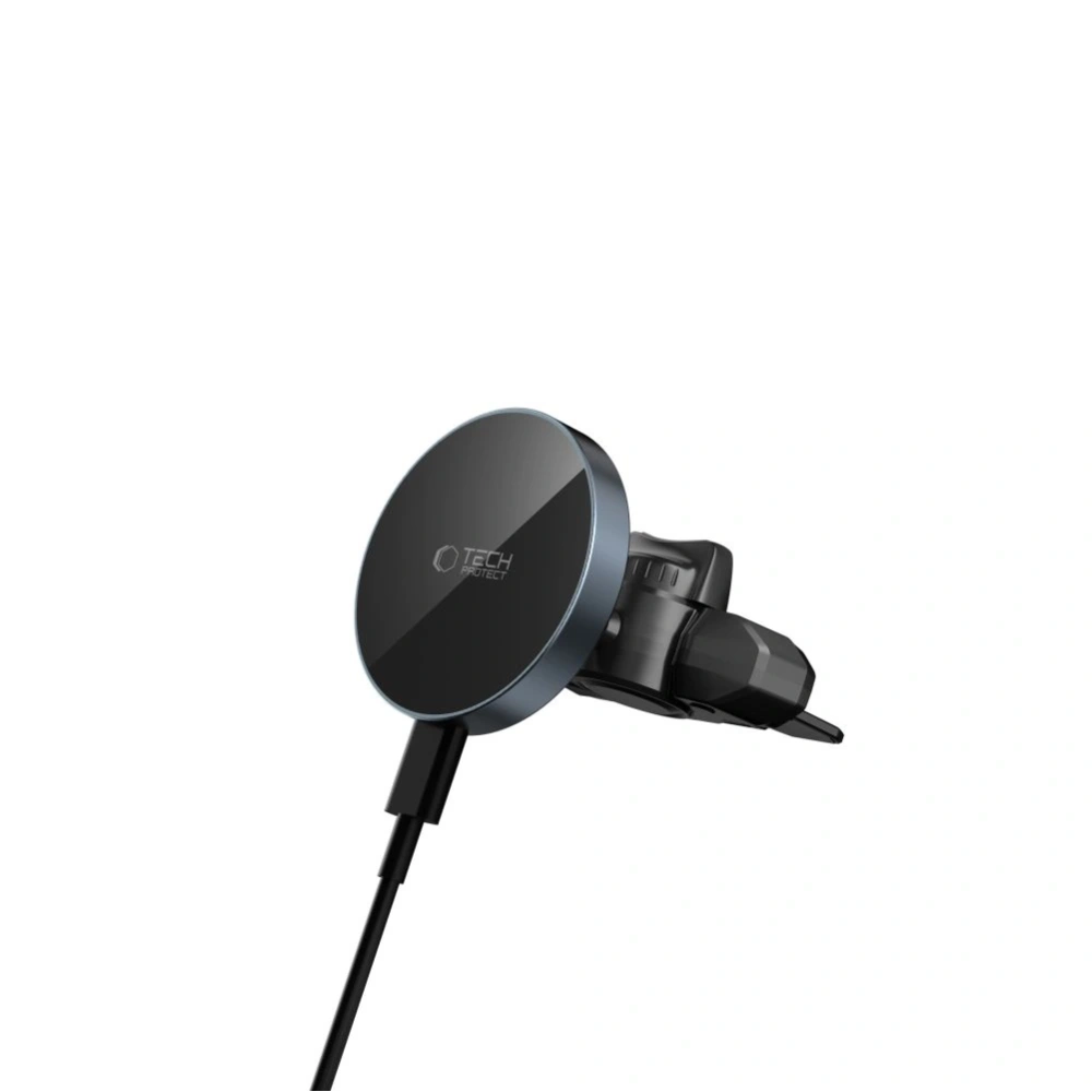 Uchwyt samochodowy do kratki / do gniazda CD z ładowarką 15W + 2x blaszki magnetyczne Tech-Protect MM15W-V5 Magnetic MagSafe CD & Vent Car Mount Wireless Charger 15W Black