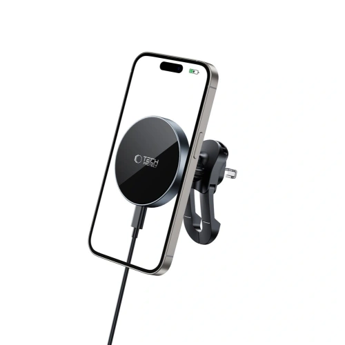 Kup Upevnění do auta na mřížku s nabíječkou 15W + 2x magnetické destičky Tech-Protect MM15W-V5 Magnetic MagSafe Stabilní ventilační držák do auta bezdrátová nabíječka 15W Černá - THP3914 - {ean13} - Sklep Home Screen