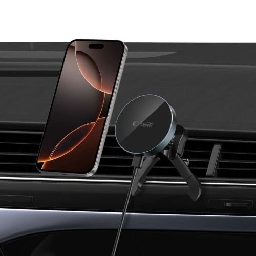 Kup Upevnění do auta na mřížku s nabíječkou 15W + 2x magnetické destičky Tech-Protect MM15W-V5 Magnetic MagSafe Stabilní ventilační držák do auta bezdrátová nabíječka 15W Černá - THP3914 - {ean13} - Sklep Home Screen