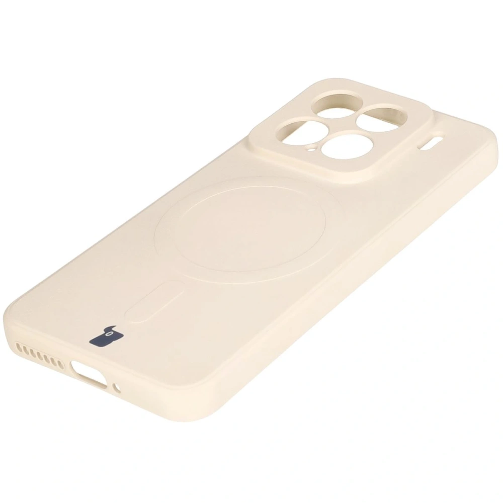 Silikonowe etui z pierścieniem magnetycznym Bizon Case Silicone Magnetic Sq do Xiaomi 15 beżowe