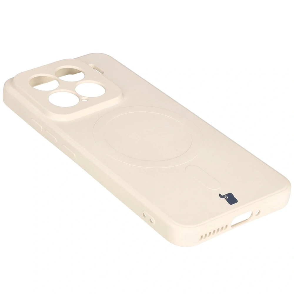 Silikonowe etui z pierścieniem magnetycznym Bizon Case Silicone Magnetic Sq do Xiaomi 15 beżowe