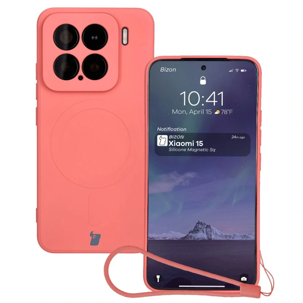 Silikonowe etui z pierścieniem magnetycznym Bizon Case Silicone Magnetic Sq do Xiaomi 15 brudnoróżowe