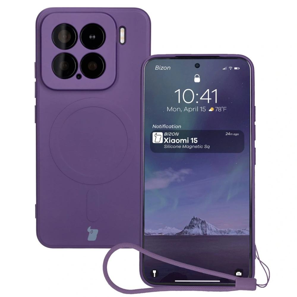 Silikonowe etui z pierścieniem magnetycznym Bizon Case Silicone Magnetic Sq do Xiaomi 15 śliwkowe
