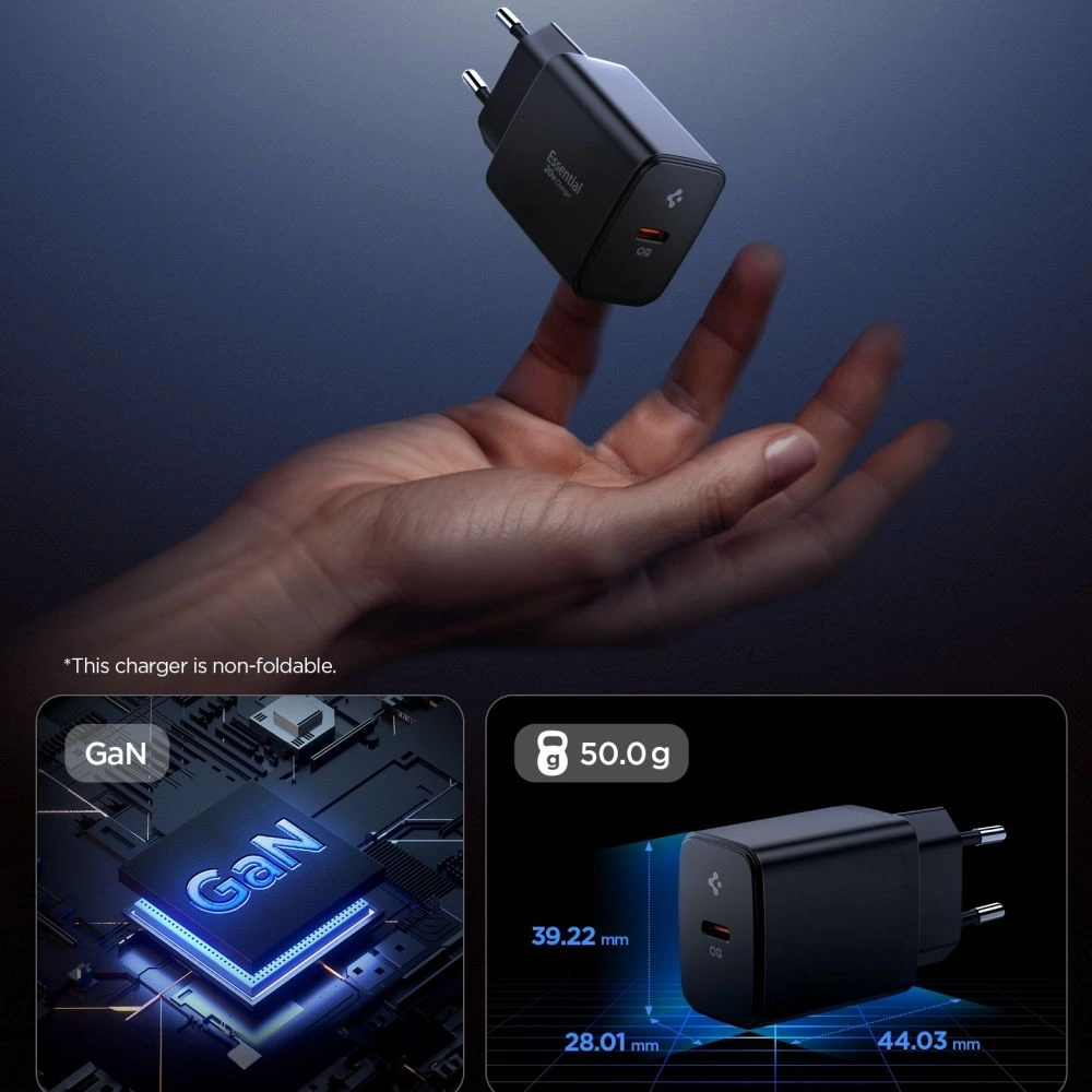 Ładowarka sieciowa Spigen Essential EE201EU 1-port USB-C Network Charger 20W Black