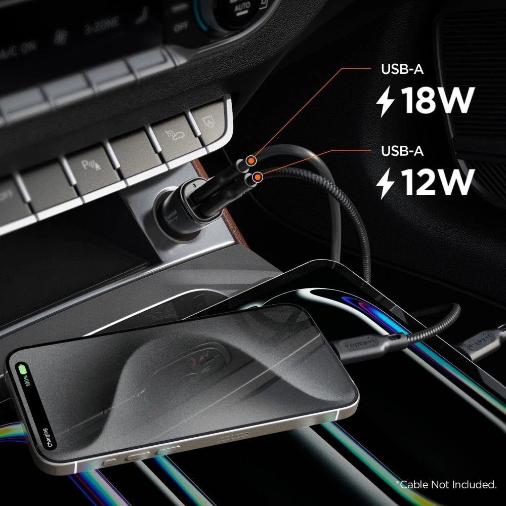 Ładowarka samochodowa Spigen Essential EV302 2-port USB-A Car Charger 30W Black