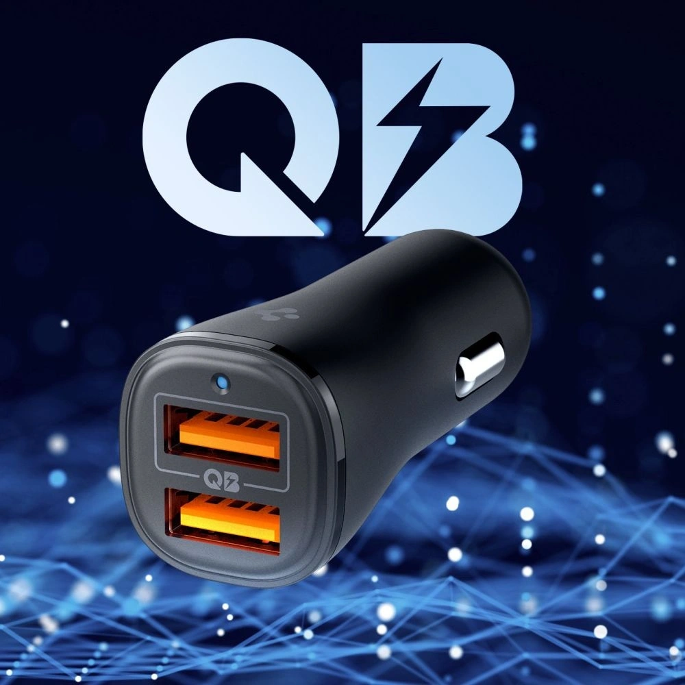 Ładowarka samochodowa Spigen Essential EV302 2-port USB-A Car Charger 30W Black